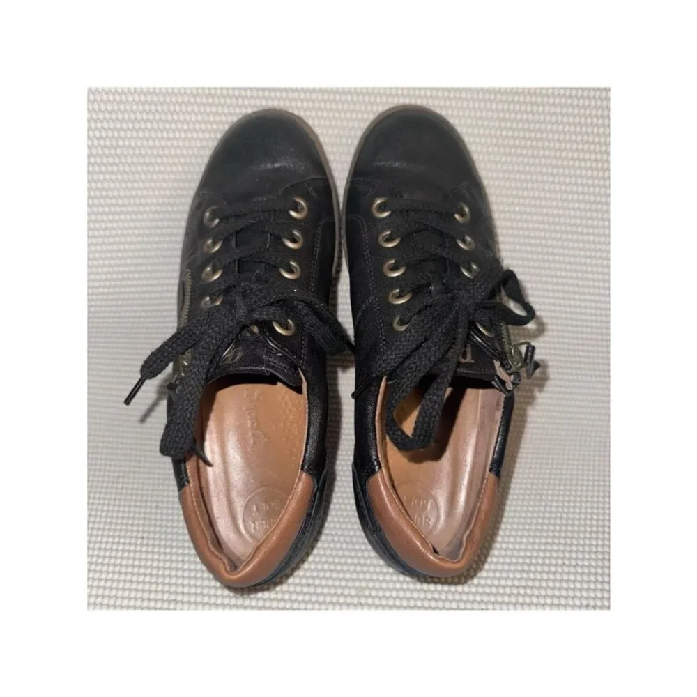 Paul Green Addie Black Gum Leather Low Top Zip Lace Up Sneakers Size US 7 UK 4.5